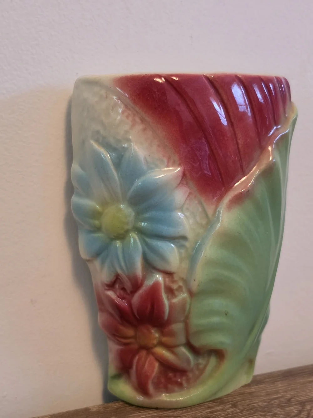 Vintage Floral Glazed Ceramic Wall Vase